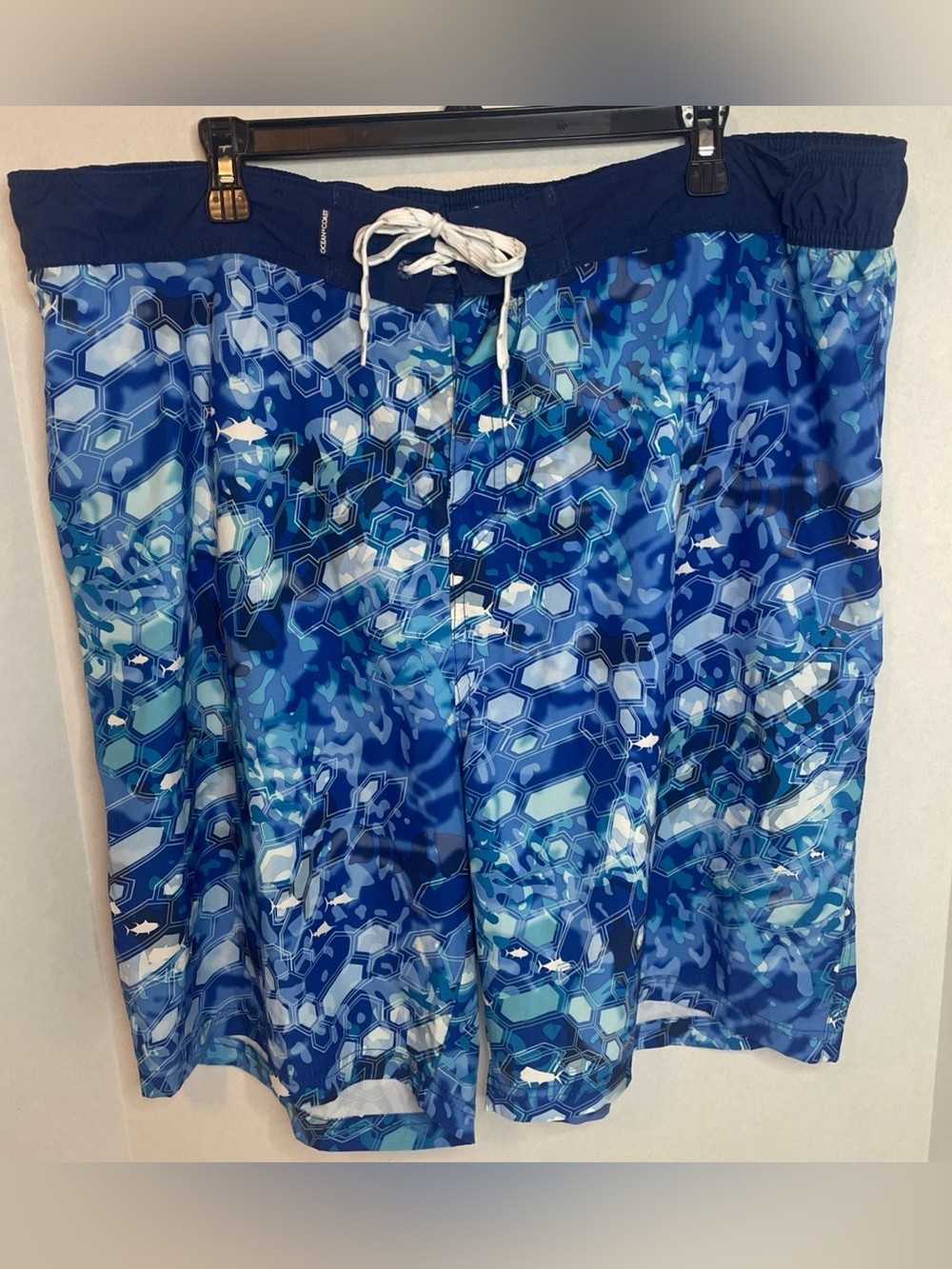 Ocean + Coast Mens Swim Trunks XXL Blue White Geometric Pattern Fish Back Pocket